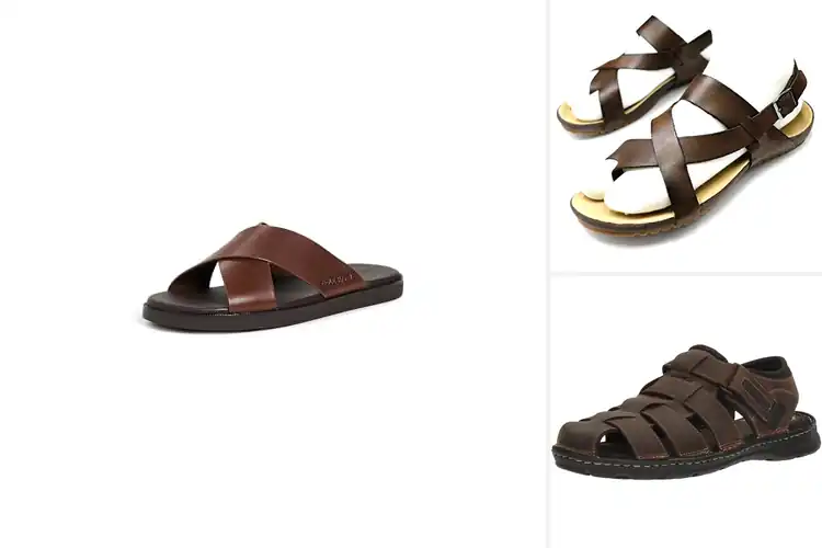 Detailed view of Best Mens Leather Strap Sandals